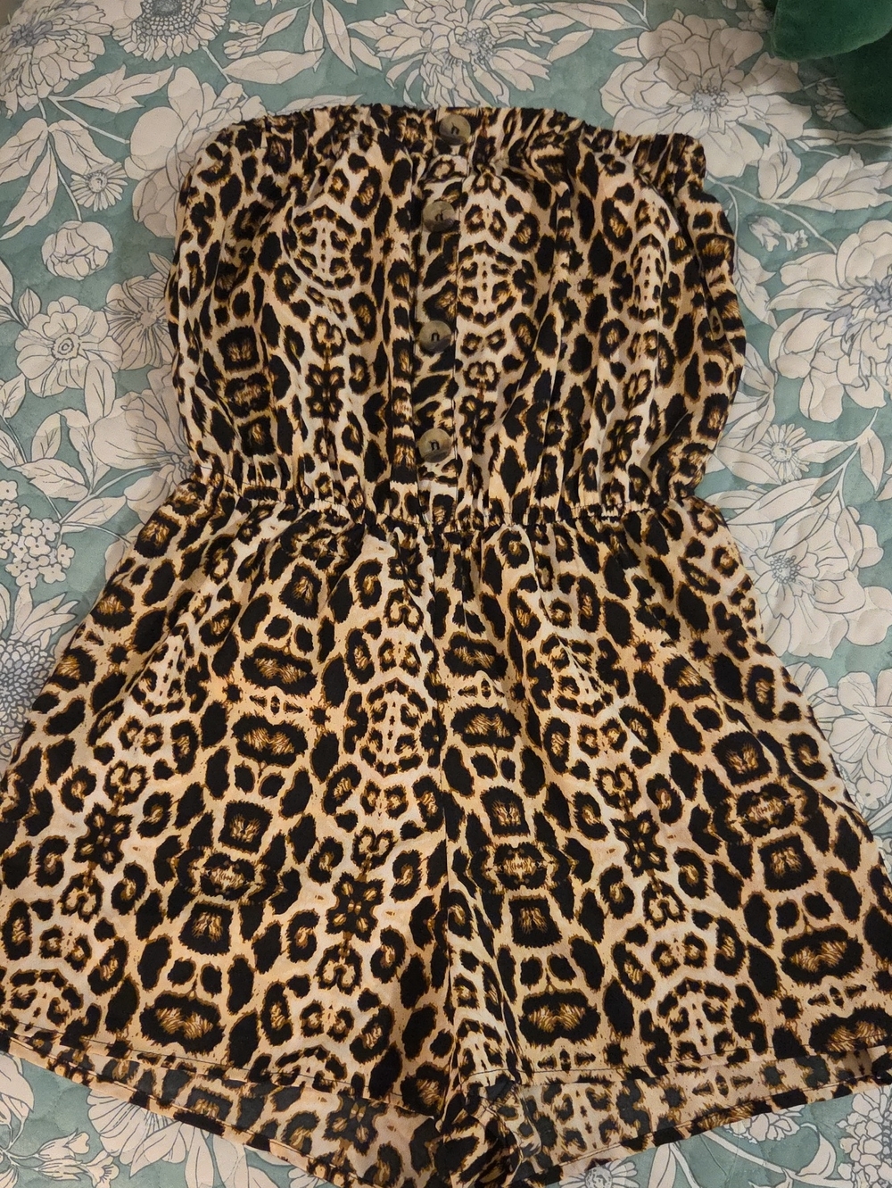 Blush Leopard Print Strapless One-Piece Romper in Tan and Black